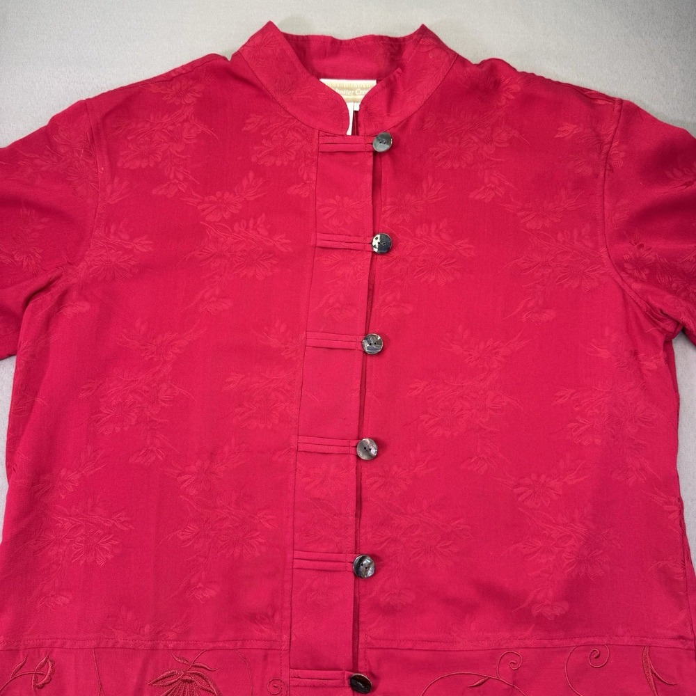 Coldwater Creek Red Jacket/Skirt Set Floral Jacquard Mandarin Collar Size M